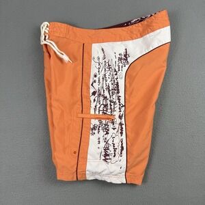 Old Navy Swim Trunks Mens Large Orange  White Y2K ‎ Graffiti Grunge Surf Wear